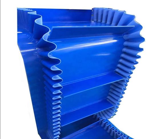 Blue PU Food Grade Cleated Conveyor Belt with Baffle